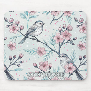 Tapis De Souris Vintage Sakura Cerry Blossom & Bird Aesthétiquemen