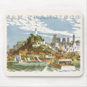 Tapis De Souris Vintage San Francisco Bay Travel Poster Ferryboat