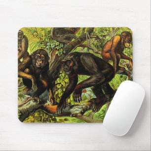 Tapis De Souris Vintage singe Gibbon Chipanzee Gorilla Orangutan