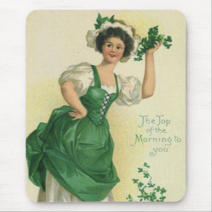 Tapis De Souris Vintage St. Patrick's Day Lass, Shamrock chanceux
