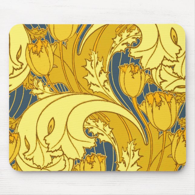 Tapis De Souris Vintage Tulip Blue Gold Motif (Devant)