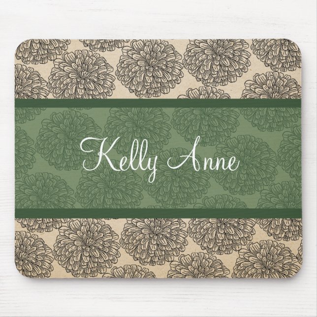 Tapis De Souris Vintage vert Zinnia Mousepad (Devant)