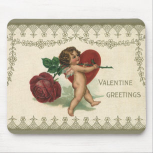 Tapis De Souris Vintage victorien Saint-Valentin chérubin, rose et