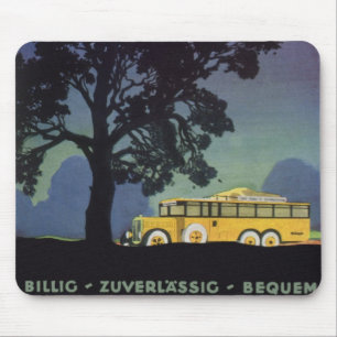 Tapis De Souris Vintage voyage, Allemagne, Bus Jaune à la nuit