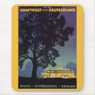 Tapis De Souris Vintage voyage, Allemagne, Bus Jaune à la nuit