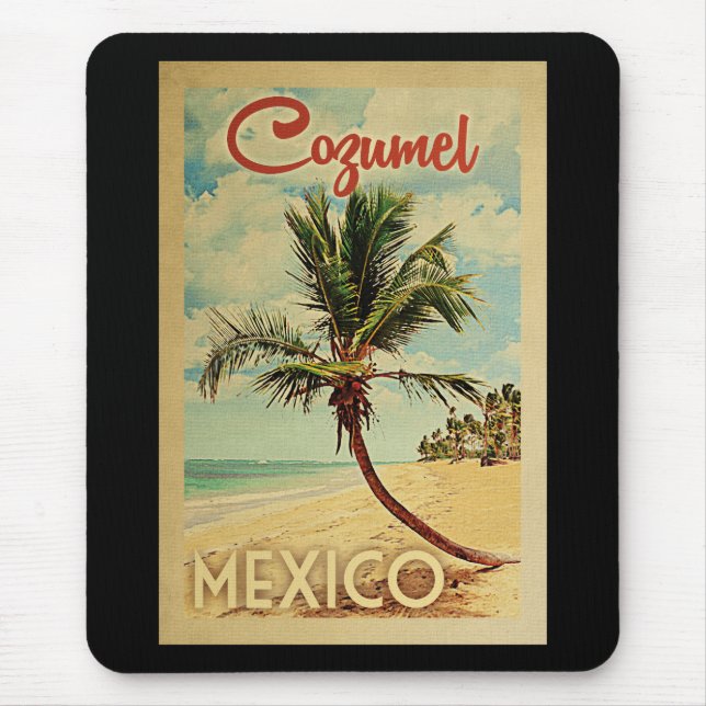 Tapis De Souris Vintage voyage Cozumel Palm Tree (Devant)