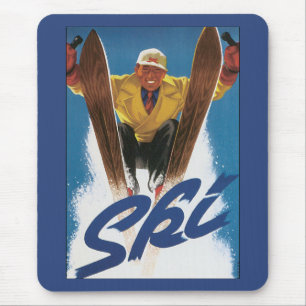 Tapis De Souris Vintage voyage, Skier sportif Ski en hiver neige