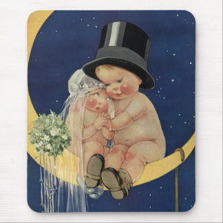 Tapis De Souris Vintage Wedding, Cute Bride and Groom on a Moon
