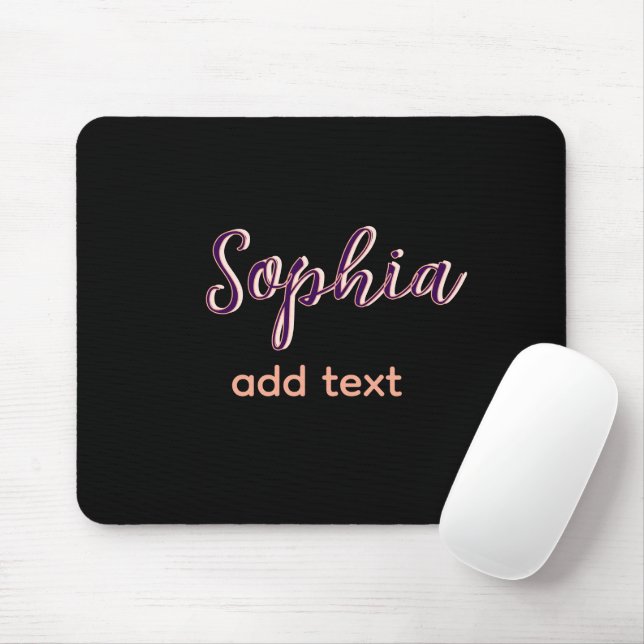 Tapis De Souris violet ajouter nom fille patron texte noir élégant (Avec souris)