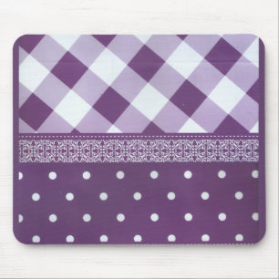 Tapis De Souris Violet blanc À damiers Polka Dot Floral Damask Art