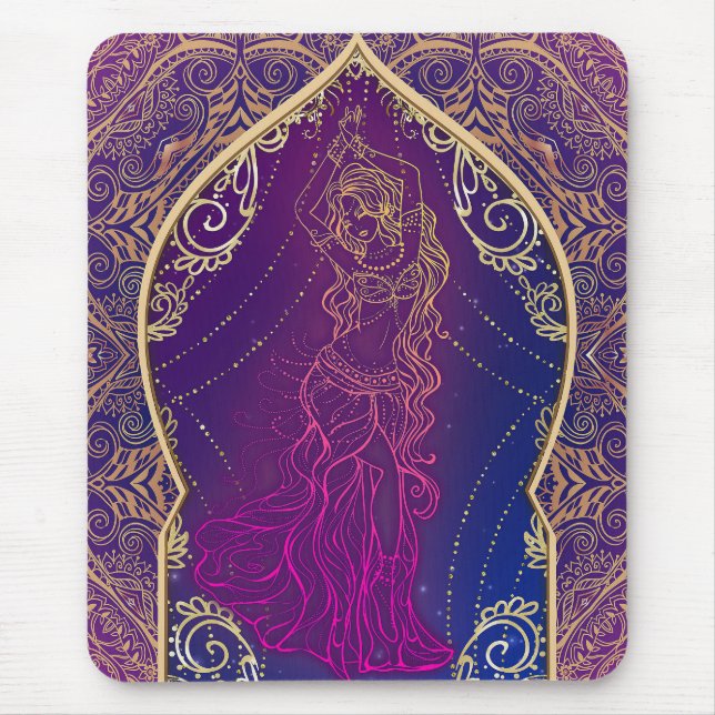Tapis De Souris Violet & Or Marocain du ventre Arabe Danser Glam (Devant)