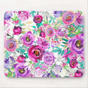 Tapis De Souris Violet Rose Clair Floral Moderne dans le Style Sha