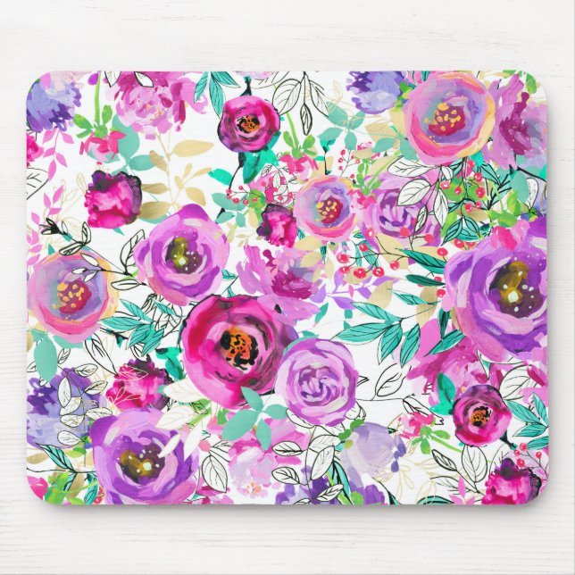 Tapis De Souris Violet Rose Clair Floral Moderne Shabby Chic (Devant)