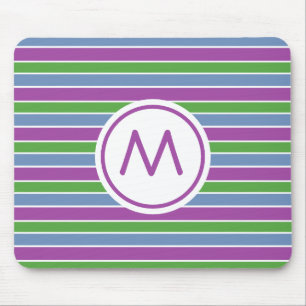 Tapis De Souris Violet Vert Bleu Rayé Monogramme