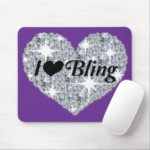Tapis De Souris Violet violet Faux Diamant 'I Love Bling' Coeur