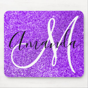 Tapis De Souris Violet Violet Faux Pailleté Monogramme Personnalis