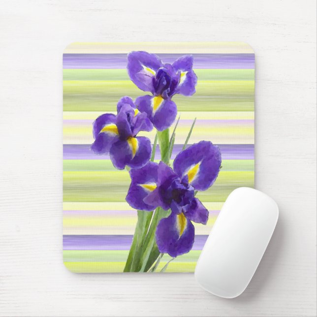 Tapis De Souris Violet Violet Lilac Irises Aquarelle Peinture (Avec souris)