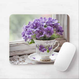 Tapis De Souris Violets Violets Dans La Vieille Tea-up