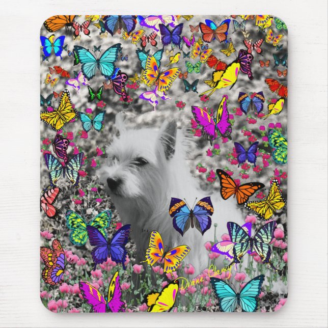 Tapis De Souris Violette dans les papillons - chien blanc de (Devant)