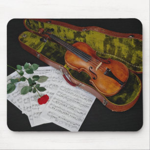 Tapis De Souris Violon et rose rouge sur l'arrière - plan noir