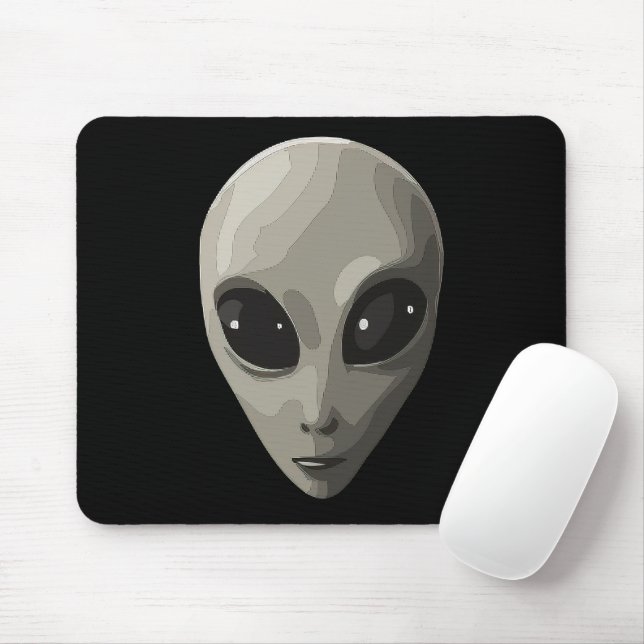 Tapis De Souris Visage Alien gris Iconique | Extraterresti Sci-Fi  (Avec souris)