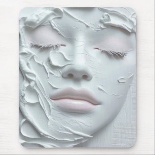 Tapis De Souris Visage de fille éthérée dans une texture blanche d
