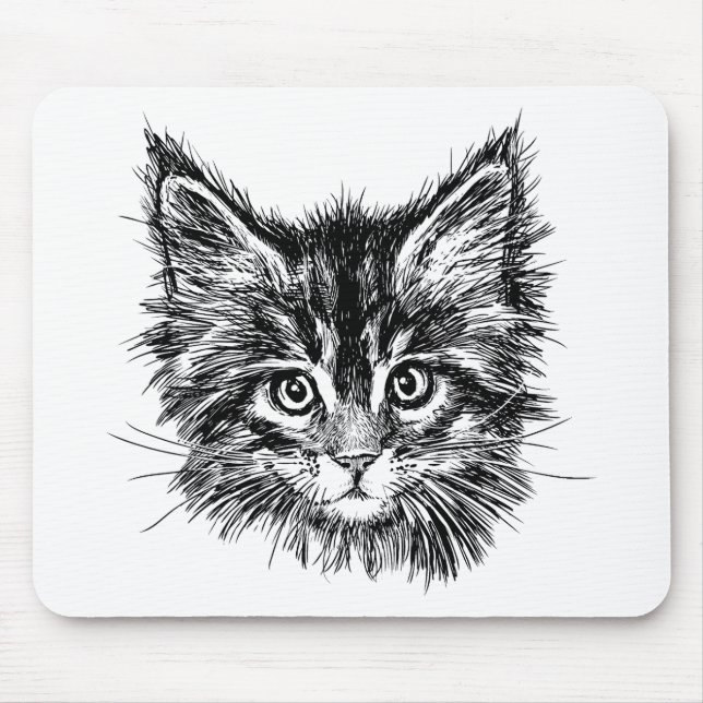 Tapis De Souris Visage de Kitten noir et blanc (Devant)