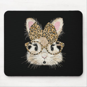 Tapis De Souris Visage de lapin drôle Gles Coquette Arc Léopard La