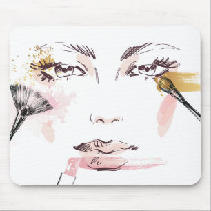 Tapis De Souris Visage de maquillage d'aquarelle