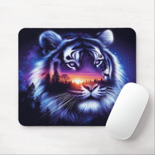 Tapis De Souris Visage de tigre et paysage de coucher de soleil Pi