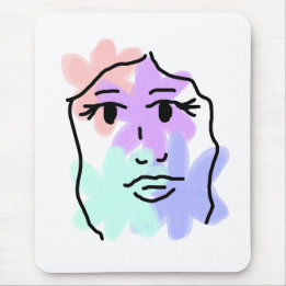 Tapis De Souris Visage et fleurs abstrait (couleurs pâles)