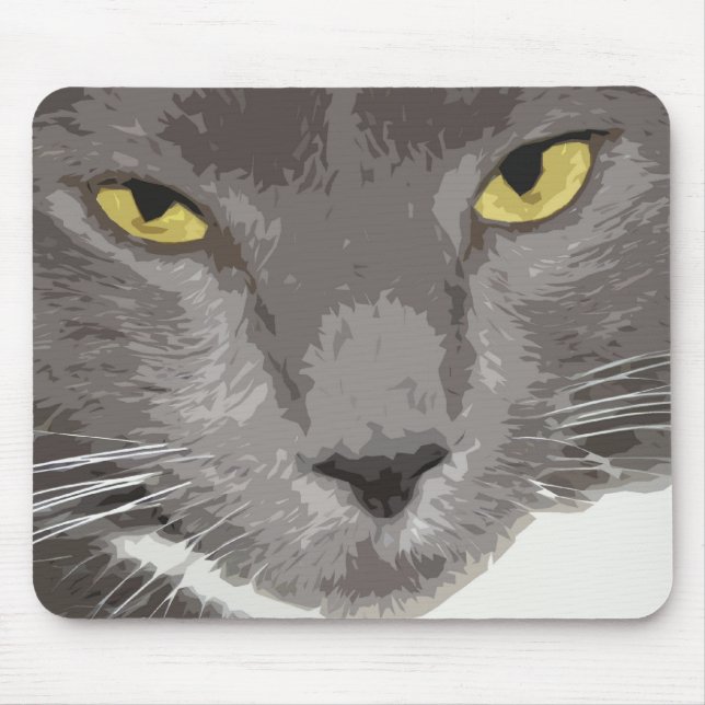 Tapis De Souris Visage gris artistique de chat (Devant)