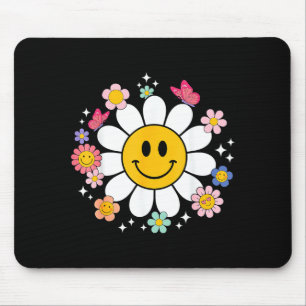 Tapis De Souris Visage Souriant Fleur de Daisy Rétro Heureux Esthé