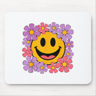 Tapis De Souris Visage Sourire Fleur Retro Heureux Esthétique Prép