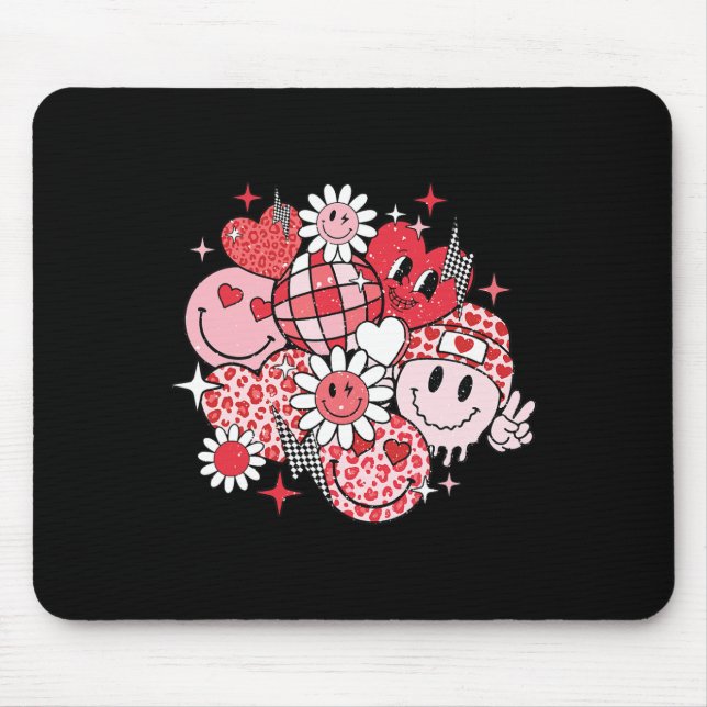 Tapis De Souris Visage Sourire Saint-Valentin Vibes Léopard Fleur  (Devant)