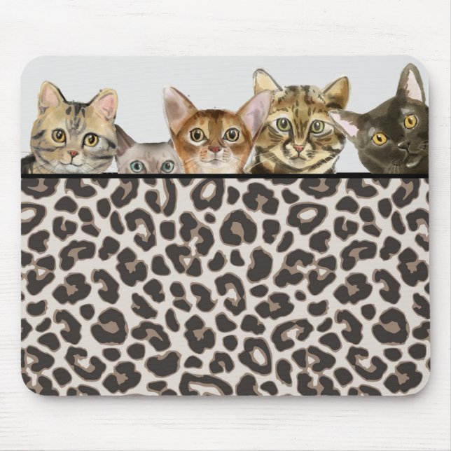 Tapis De Souris Visages de chats amusants sur Mousepad Empreinte d (Devant)