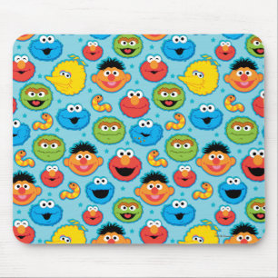 Tapis De Souris Visages de Rue Sésame sur fond bleu