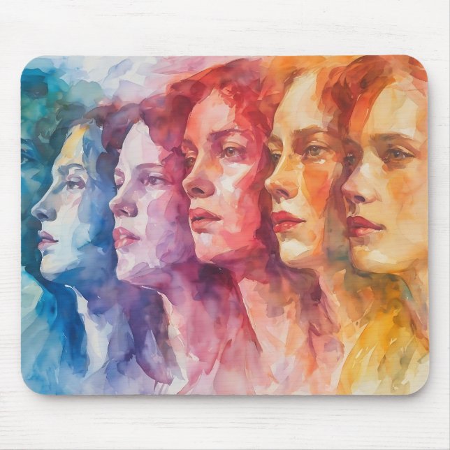 Tapis De Souris Visages des femmes - Peinture aquarelle (Devant)
