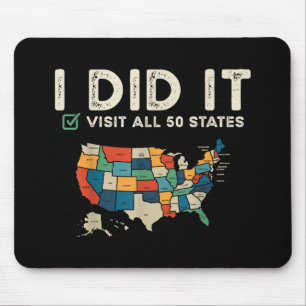 Tapis De Souris Visité les 50 États américains - Carte de voyage d