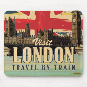 Tapis De Souris Visitez l'affiche vintage de Londres