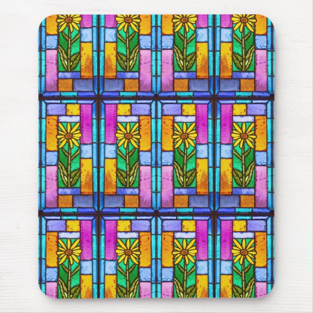 Tapis De Souris Vitrail Jaune marguerite (Devant)