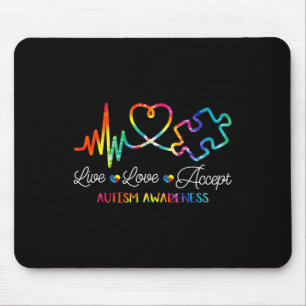 Tapis De Souris Vivez Amour Acceptez la Sensibilisation à l'Autism