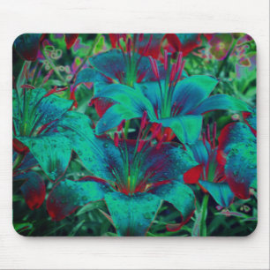 Tapis De Souris Vivid Blue Lys Abstrait Flower Art