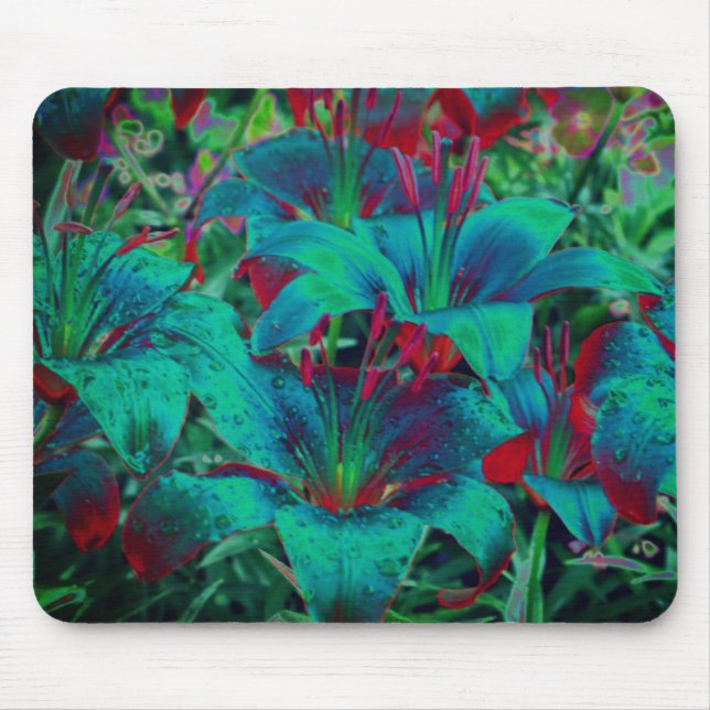 Tapis De Souris Vivid Blue Lys Abstrait Flower Art (Devant)