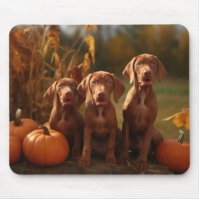 Tapis De Souris Vizsla Chiot Automne Citrouille délice (Devant)