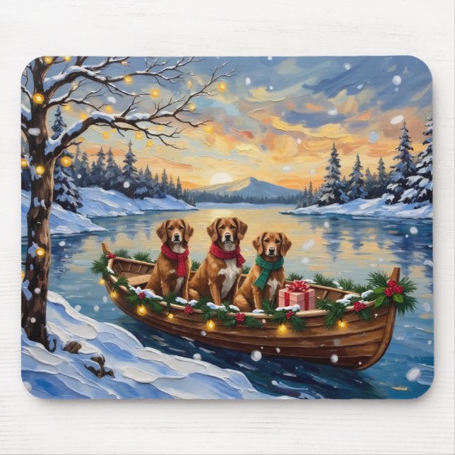 Tapis De Souris Vizsla Christmas Boat Holiday (Devant)