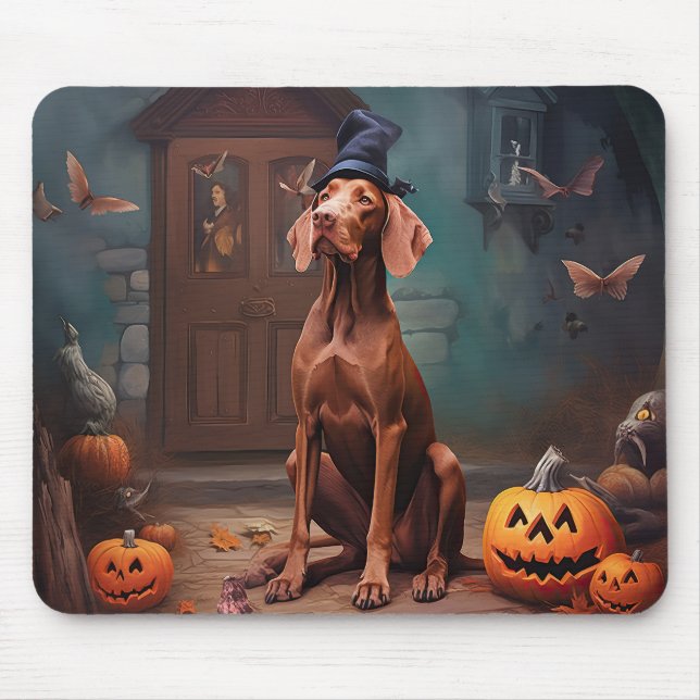 Tapis De Souris Vizsla Citrouille Halloween effroi (Devant)