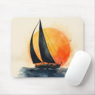 Tapis De Souris Voilier à l'aquarelle au coucher du soleil