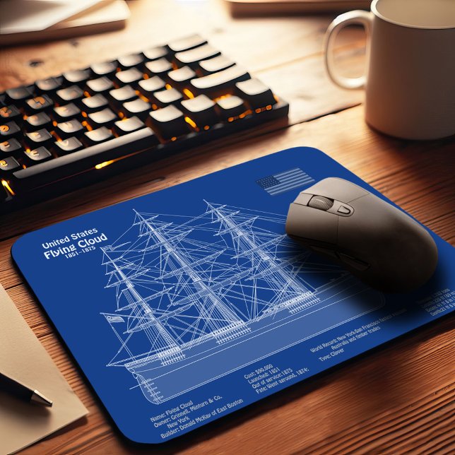 Tapis De Souris Voilier Clipper Flying Cloud - Plan ABD (Clipper Ship Flying Cloud - Blueprint ABD. Mouse Pad)