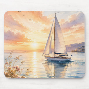 Tapis De Souris Voilier de luxe à l'aube Aquarelle